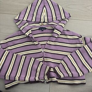 Striped Purple Cropped Hooded Sweater